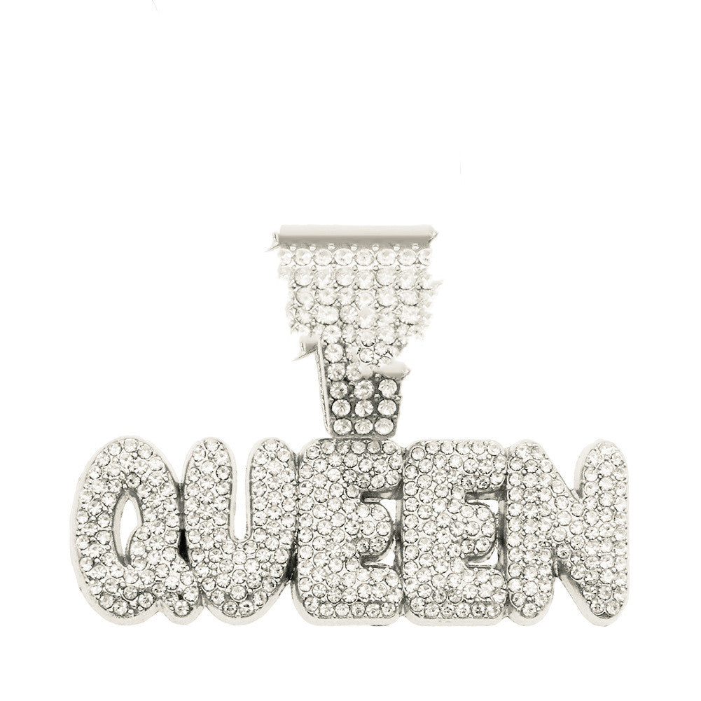Full Diamond Alphabet Queen Pendant Necklace