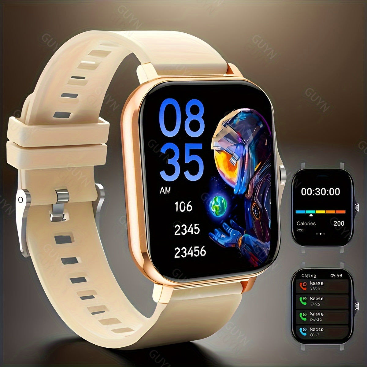 Smartwatch with Wireless Call Function, USB Charging, ≤36V Operating Voltage, Rechargeable Lithium Polymer Battery, Multiple Sports Modes, Sedentary Reminder, Weather Forecast, Message Notifications, Ultra-Thin Bezel-less D