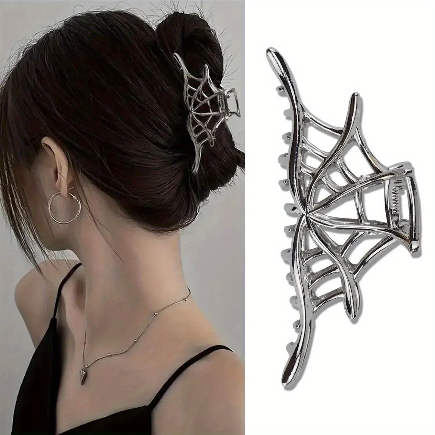 New 2024 Halloween Spider Web Hair Claw Clips For Women Jewelry Accessories Black Silvery Golden Large Metal Barrette Party Headwear