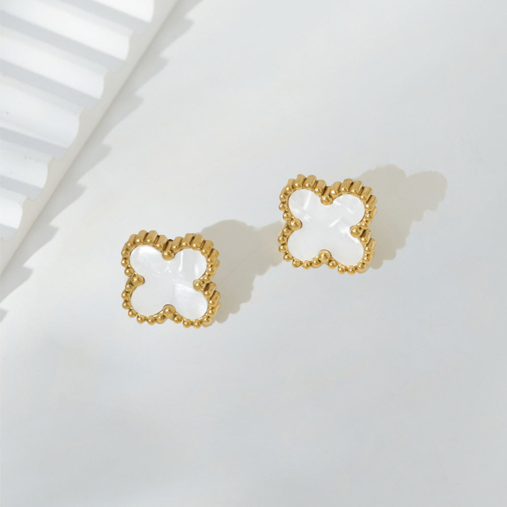 Elegant Golden-Tone Four-Leaf Clover Jewelry Set With White Mother Of Pearl Accents - Necklace, Bracelet & Earrings For Women Jewelry For Women Necklaces For Women