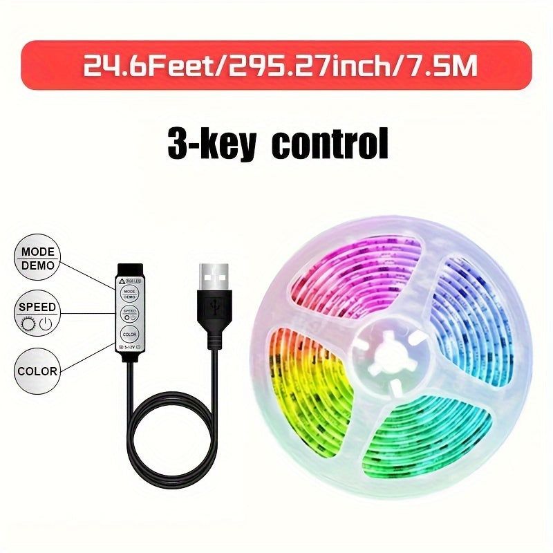 1 Set RGB 5050 LED Strip Lights, 3 Key Remote Control, 5V USB LED Strip Flexible Ribbon Diode Strap, For TV Backlight Room Decoration, Night Light For Party Use