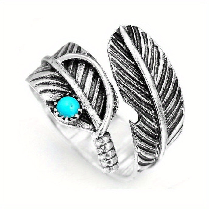 Vintage Feather Turquoise Open Ring Jewelry For Women