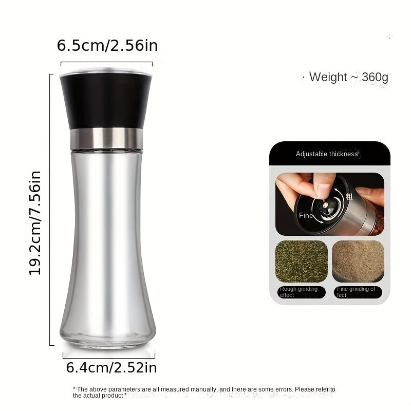 Stainless Steel Manual Mill Pepper/Salt/Spices Grinder Kitchen Supply Spices Glass Storage Container Kitchen Gadget, For Restaurant Commercial Use Eid Al-Adha Mubarak