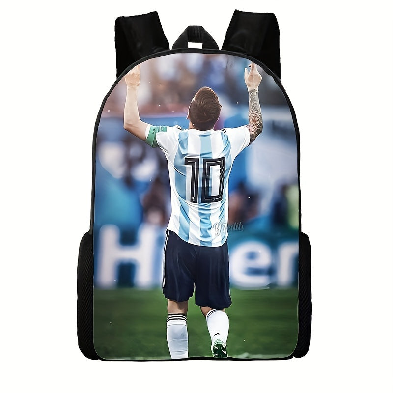 1pc Casual Football Player Print Schoolbag, Polyester Sports Outdoor Backpack