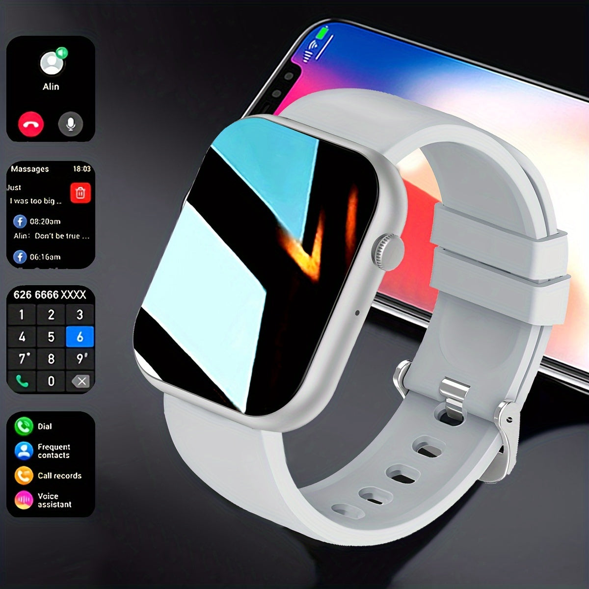 1.93-inch full-touch large-screen smartwatch, wireless talk/dial, IP67 waterproof, message alerts, various APP alerts, 100+ sports modes, suitable for men and women, sports watch, for iPhone/ android