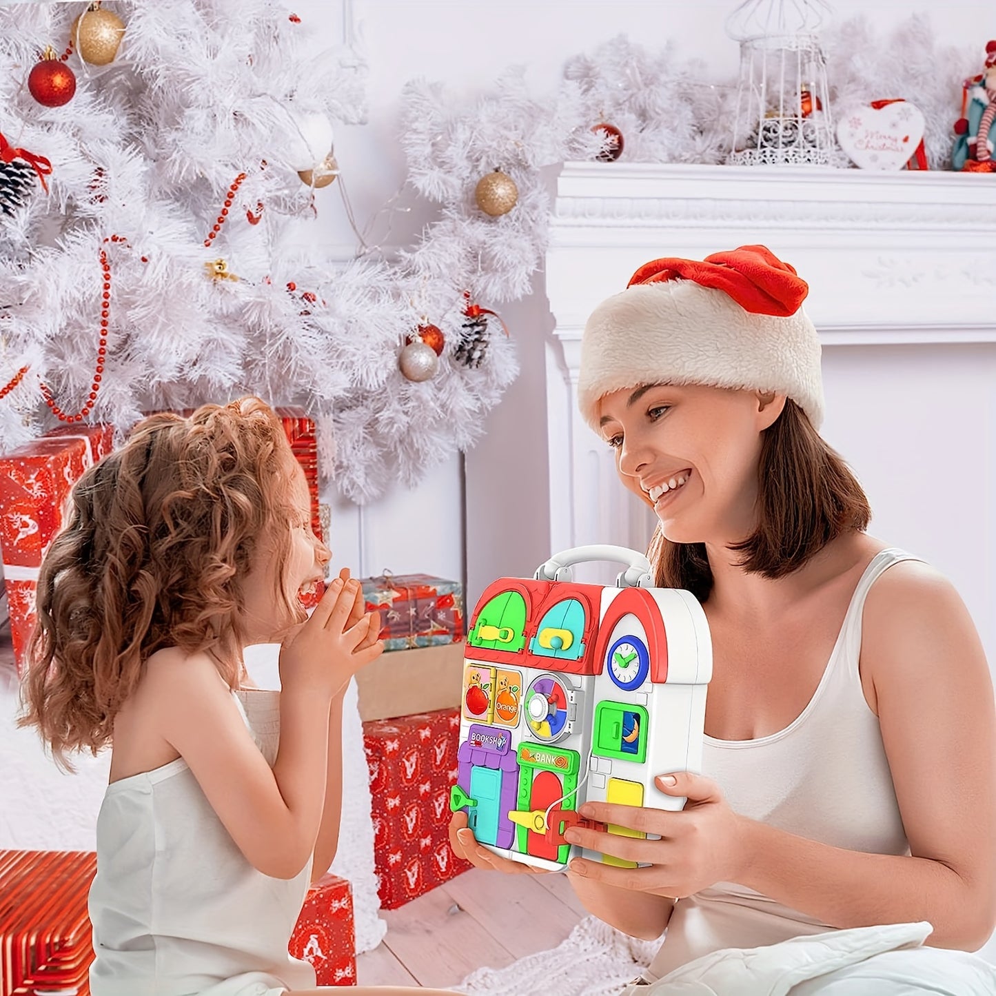 Montessori Busy Board For Toddlers 1-3 W/Bilingual Music, 20+ Activity Toddler Educational Toys Age 1-2, Busy Board Toy For 1 2 3 Year Old Boy Girl Christmas Birthday Gift