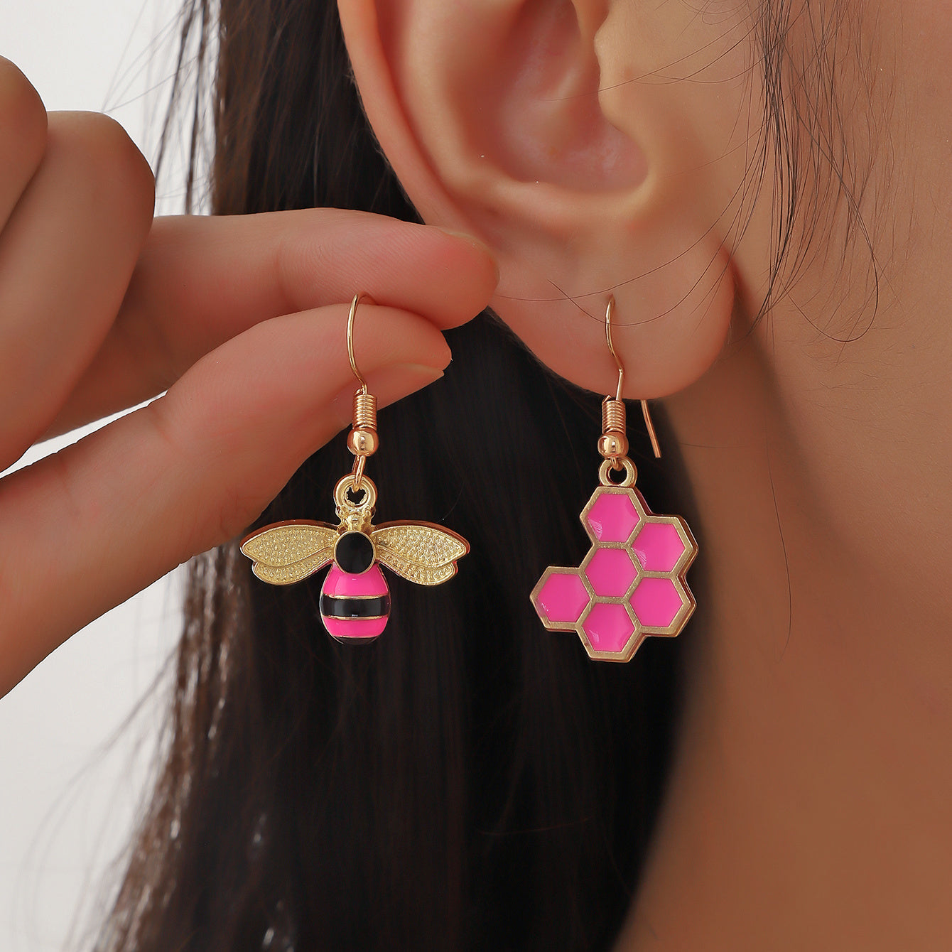 Bee & Honeycomb Decor Mismatched Drop Earrings Fashion Jewelry For Women Daughter