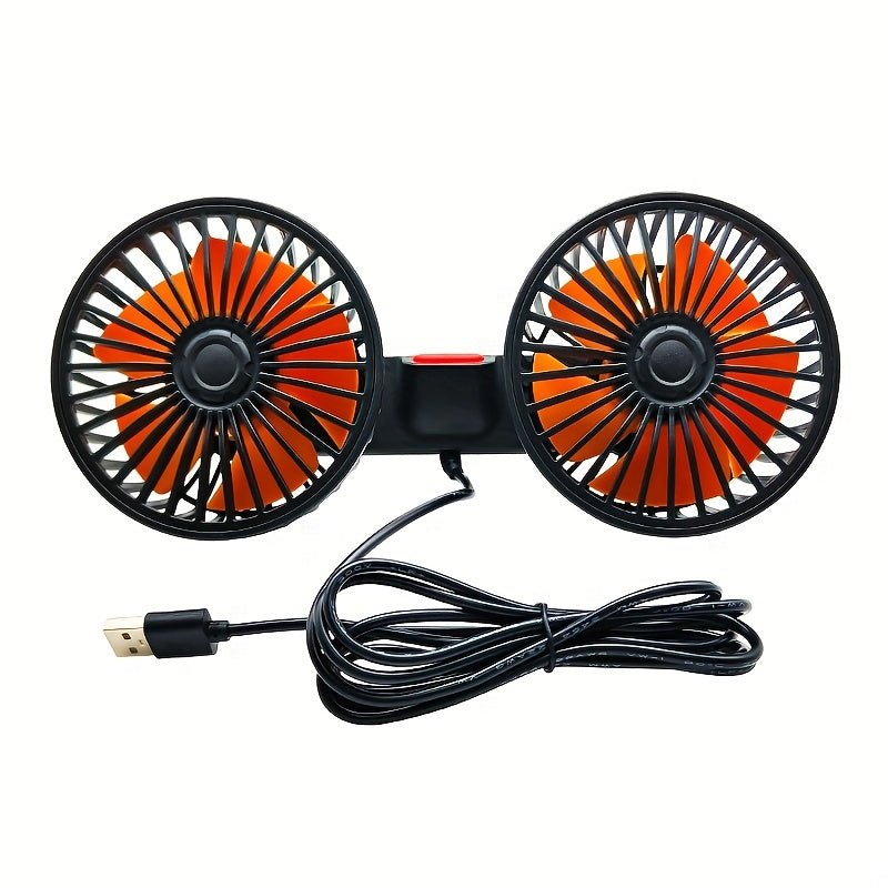 1 Pc Car Fan, Car Small Air Conditioner, Double-headed Rear Fan, Strong Wind, 360 Degrees Rotation, Large Air Volume, Subwoofer Operation, Base Fixed Clip Mounting Method, Suitable For Car Home