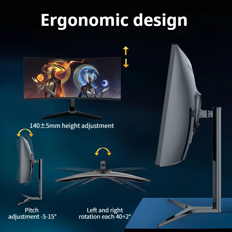 Ergonomic 34 inch 165Hz gaming monitors 99% SRGB height adjustable stand pc screen 21:9 display ratio 3440x1440 lcd monitors