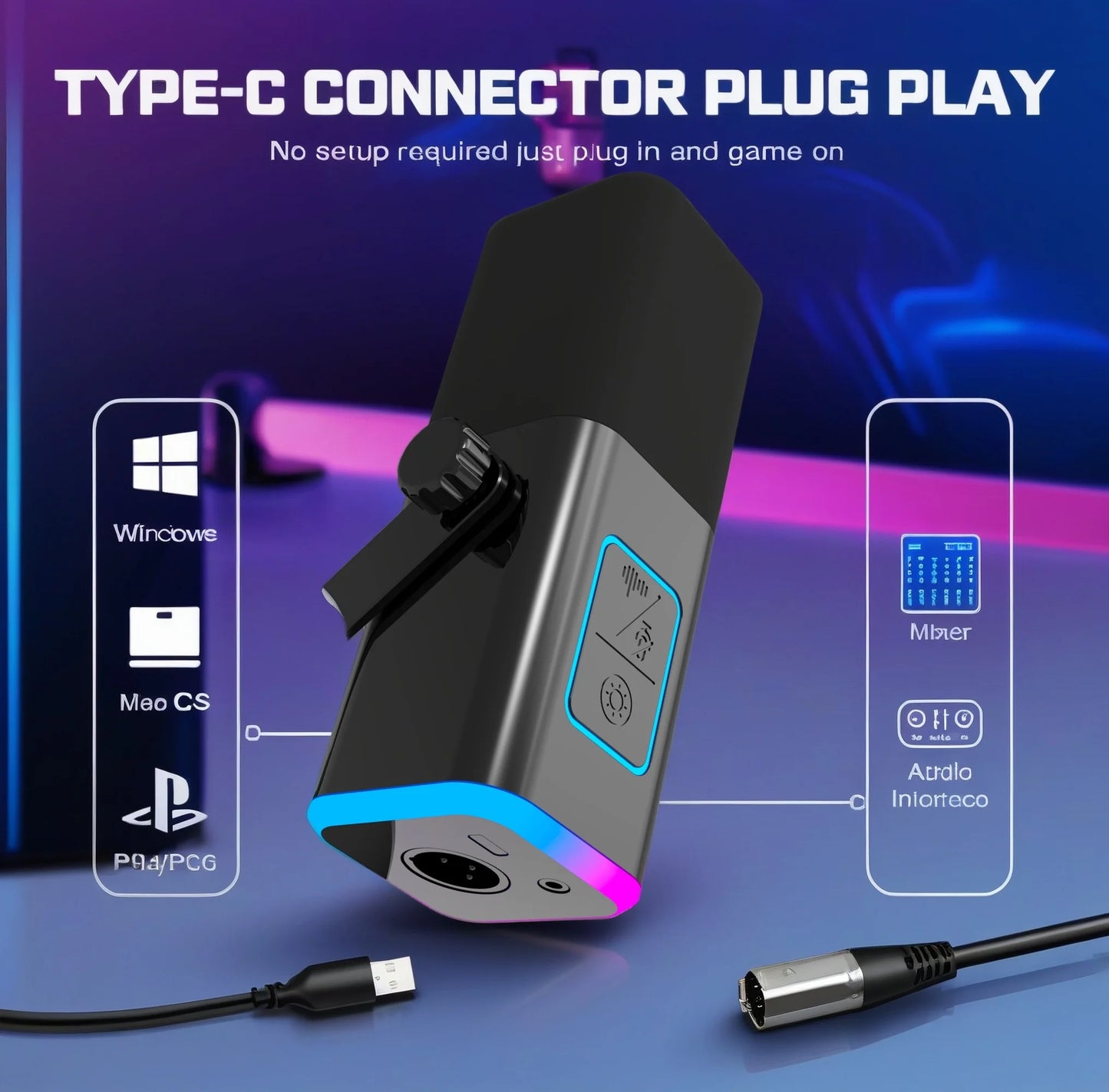 WM13 Dynamic Wired Desktop Microphone USB/XLR RGB Multi-Colour Lights Noise Cancelling 192kHz/24bit for Podcast Recording Gaming