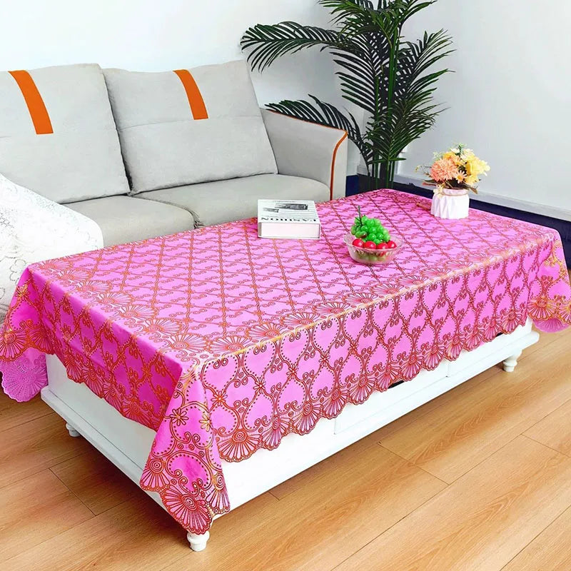 Europe and America Waterproof Lace Tablecloth Wash-Free Bronzing Dining Decoration Soft Dust-Proof Table Cover for Holiday Party