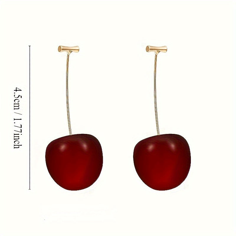 1pc, Fruit Cherry Drop Earrings, Red Fruit Fashion Jewelry, Size 2.11cm X 4.32cm