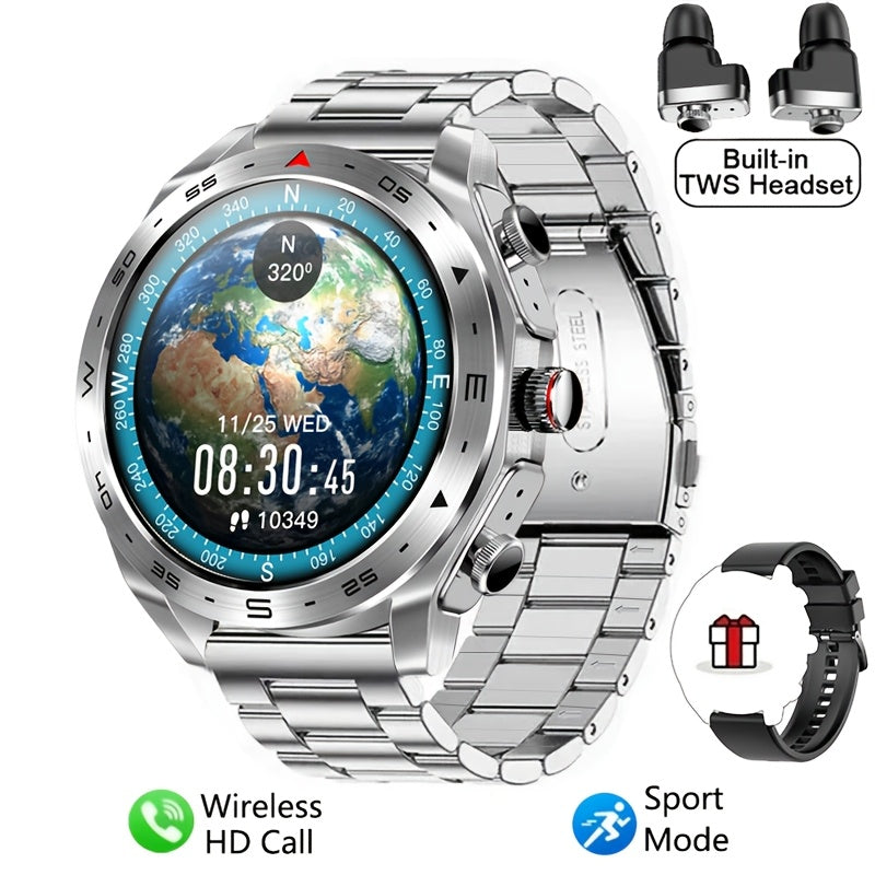 2025 New Men's 1.52-in-1 SmartWatch, Sports Device with TWS Earphones, Wireless Call, Outdoor Exercise SmartWatch, 400mAh Battery, Sleeping Men SmartWatch