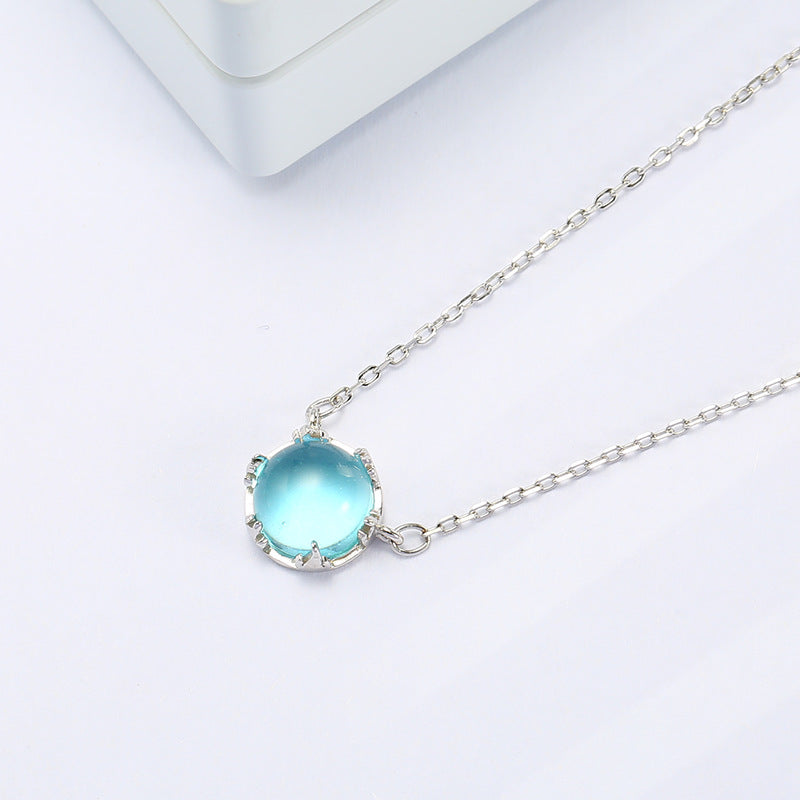 Sterling Silver Simple Round Moonstone Aurora Forest Necklace