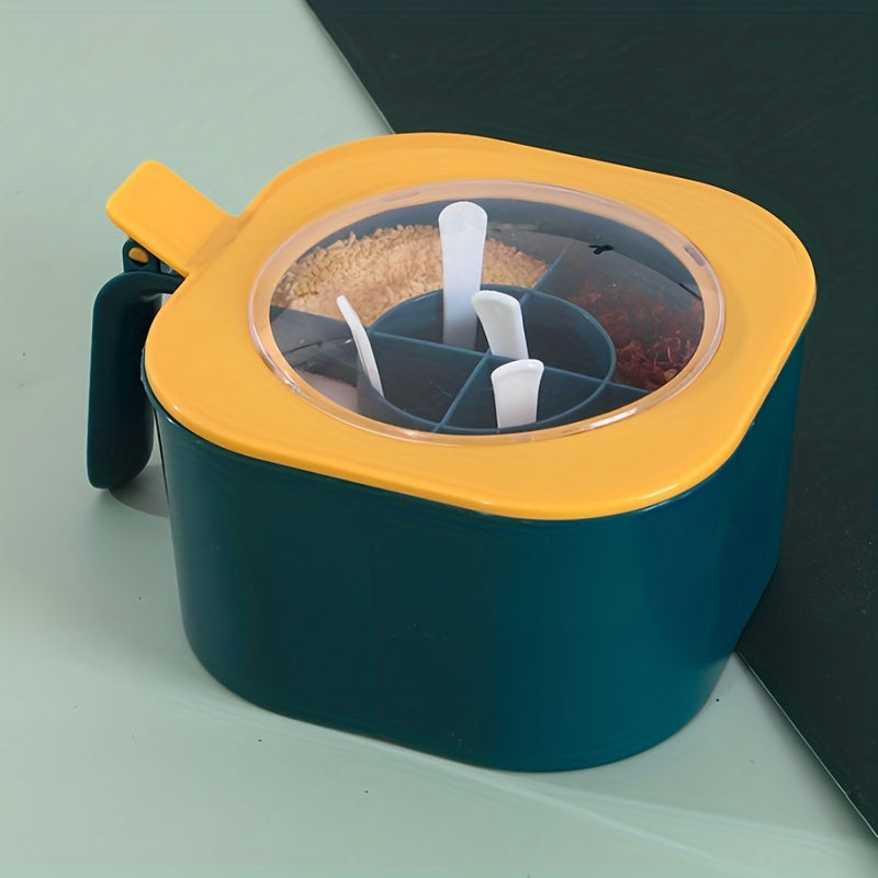 Four Compartments All-in-one Seasoning Box Kitchen Salt Seasoning Box Condiment Box Set Home With Spoon Spice Bottle Jar For Restaurant Eid Al-Adha Mubarak