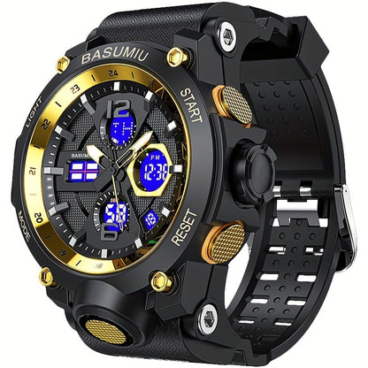 1pc Men'S Digital Sports Watch, Tactical Military Timepiece, Dual Display Electronic Movement, with Luminous Detail, PC Case, TPU Strap, Non-Rechargeable Button Battery, Rated