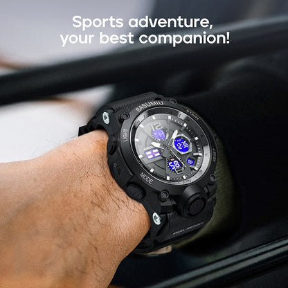 1pc Men'S Digital Sports Watch, Tactical Military Timepiece, Dual Display Electronic Movement, with Luminous Detail, PC Case, TPU Strap, Non-Rechargeable Button Battery, Rated