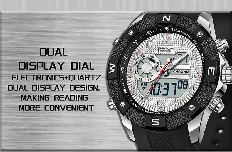 SANDA Men's Sports Watch, Analog Digital LED Electronic Quartz Men's Watch, Waterproof Alarm Stopwatch Countdown Week Multi-function Wristwatch Men's Birthday Holiday Gift 3308