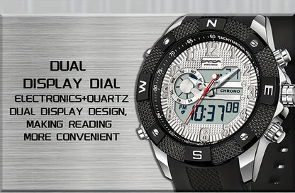 SANDA Men's Sports Watch, Analog Digital LED Electronic Quartz Men's Watch, Waterproof Alarm Stopwatch Countdown Week Multi-function Wristwatch Men's Birthday Holiday Gift 3308