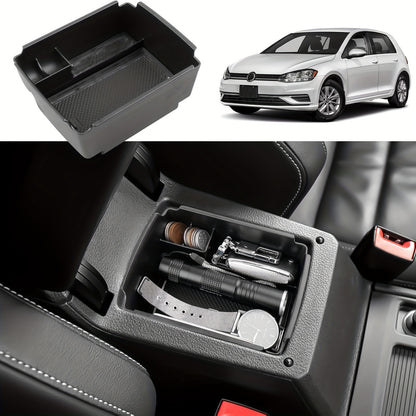 For VW Golf 7/GM7 VII 5G GTI R Center Console Tray - Sleek Black ABS Storage Box with Cup Holder & Organizer for a Neat Car Interior, Custom Fit for Golfing Enthusiasts, Car Interior Accessories | Sleek ABS Tray | Durable ABS