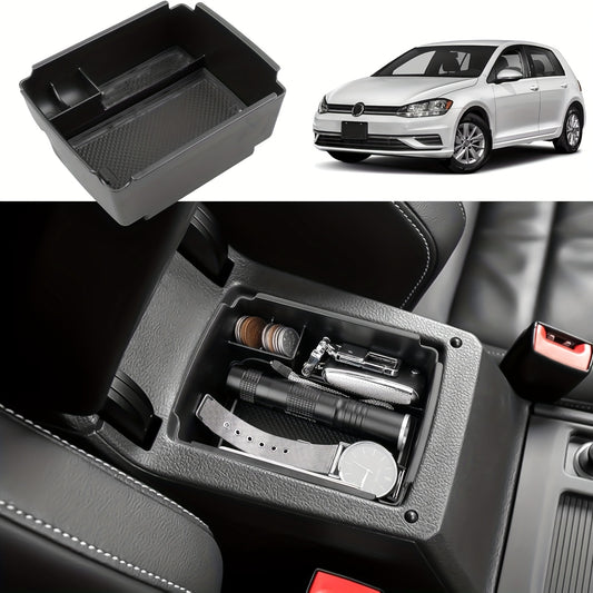 For VW Golf 7/GM7 VII 5G GTI R Center Console Tray - Sleek Black ABS Storage Box with Cup Holder & Organizer for a Neat Car Interior, Custom Fit for Golfing Enthusiasts, Car Interior Accessories | Sleek ABS Tray | Durable ABS