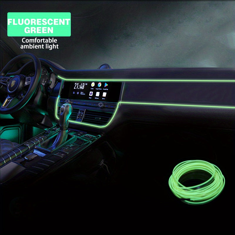 Automobile interior LED decorative lights, EL neon light strips, ambient lighting, modern car decoration, flexible LED light strips, long-lasting illumination, LED mood lighting, for night drivers, a must-have for car owners.
