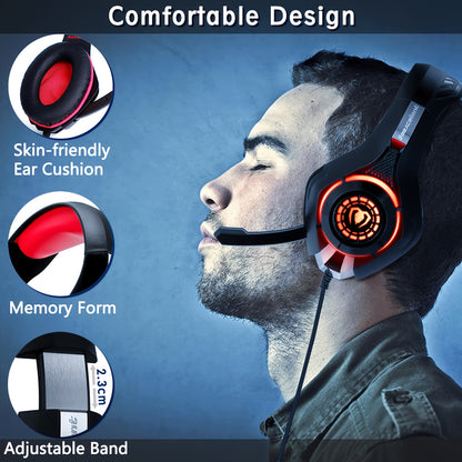 Gaming Headset for PS4 PS5 Xbox One Switch PC with Noise Canceling Mic, Deep Bass Stereo Sound