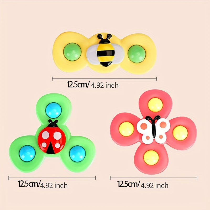 3-Pack Suction Cup Spinner Wheel Toys For Boys Ages 1-2 - Fun And Engaging Baby Toys! Christmas Halloween Thanksgiving Gifts