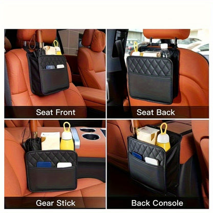 1pc Faux Leather Car Seat Back Storage Bag - Spacious, Durable, Easy to Clean Hanging Organizer for Water Bottles, Snacks, and Phone - Perfect for All Car Models, Car Organization | Quilted Texture | Durable Material, Car Sto