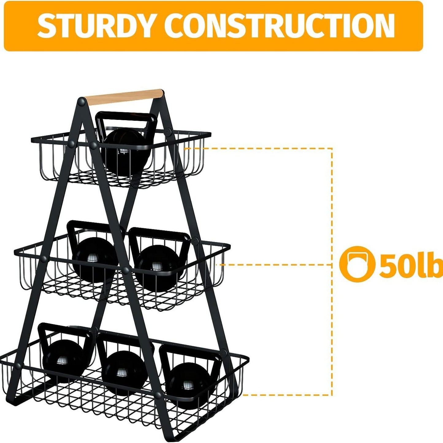 Removable Iron Double Layer Fruit Basket Storage Rack
