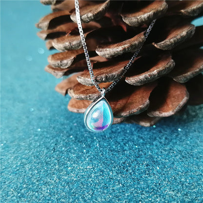 925 Silver Necklace Female Ins Simple Aurora Gradient Moonstone