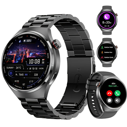 LITTLE MEATBALL Men's Smartwatch, 3.63cm HD Color Display, Wireless Calling,, 100+ Sports Modes, Sleep & Business Monitor, USB Charging, Zinc Alloy, Silicone Strap, Glitter Embellishment, Fitness Tracker Watch|Metallic Finish
