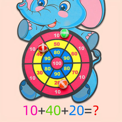Children's Elephant Sticky Ball Dart Board Cartoon Pattern Ball Toys Parent-Child Interaction Throwing Target Ball, Indoor Outdoor Safe Classic Dart Board Game For Kids