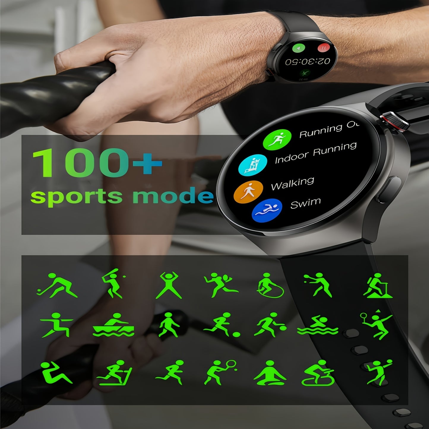 LITTLE MEATBALL Men's Smartwatch, 3.63cm HD Color Display, Wireless Calling,, 100+ Sports Modes, Sleep & Business Monitor, USB Charging, Zinc Alloy, Silicone Strap, Glitter Embellishment, Fitness Tracker Watch|Metallic Finish