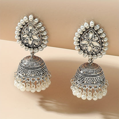 Stunning Bollywood-Inspired Drop Earrings - Women Jewelry - Retro Flower and Lantern Design, Golden or Silvery Finish, Daily Outfit and Party Accessories with Unique Style