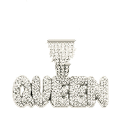 Full Diamond Alphabet Queen Pendant Necklace