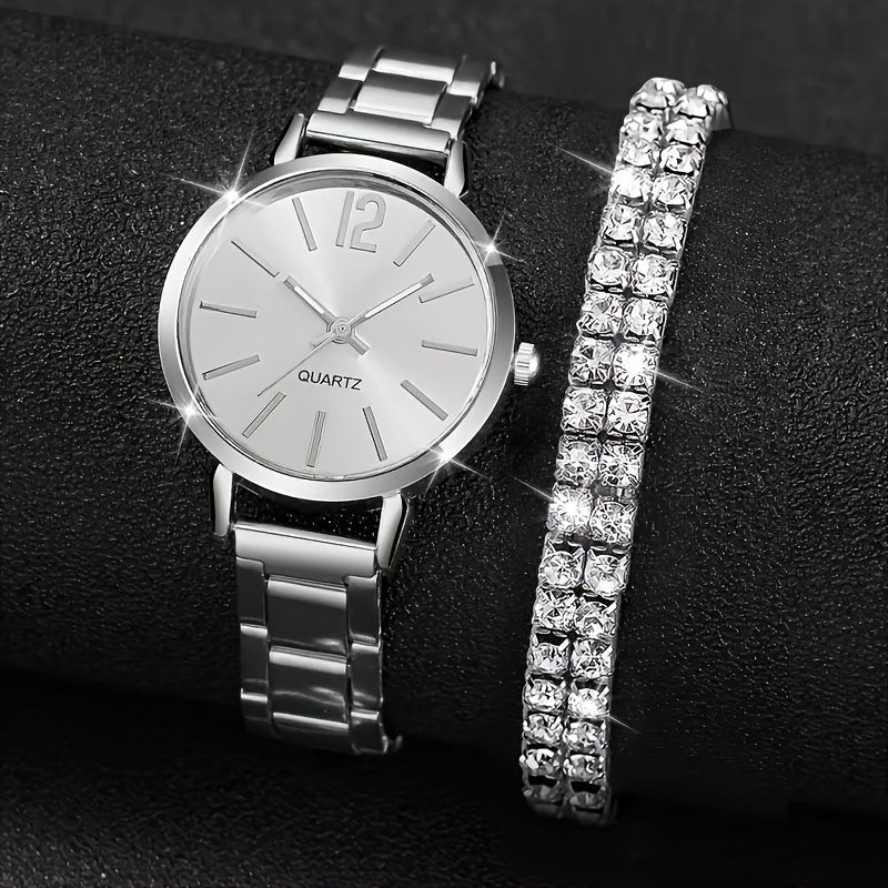 Six Elegant Ladies Quartz Watches And Bracelet Suits-Round Zinc Alloy Case, Stainless Steel Strap, Casual Round Simulation Dial with Steel Band, Shock-Proof Movement