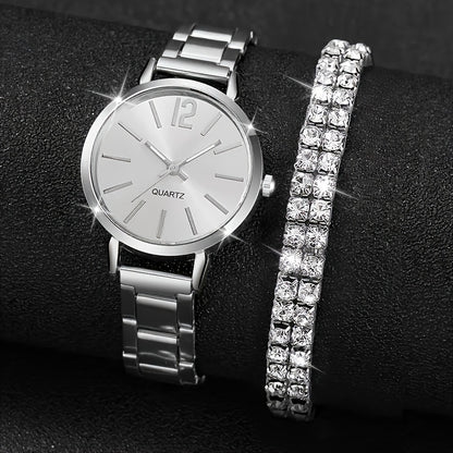 Six Elegant Ladies Quartz Watches And Bracelet Suits-Round Zinc Alloy Case, Stainless Steel Strap, Casual Round Simulation Dial with Steel Band, Shock-Proof Movement