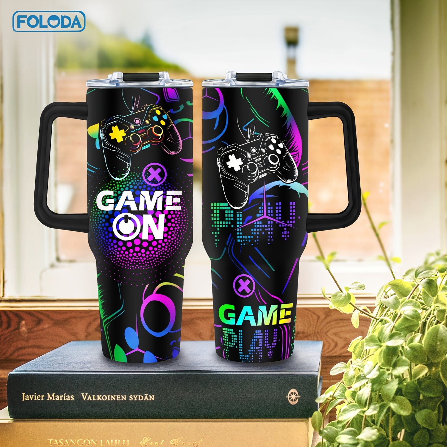 Foloda 1pc 40oz Gaming Mug Tumbler, Gamer Gifts For Men, Gifts For Gamers Men Boys, Cool Gaming Gift, Game Mug, Gifts For Game Lovers Stainless Steel Cup With Handle Lid Straw, Tumbler For Outdoor Camping Travel Accessories B