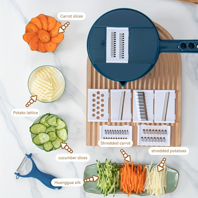 12-in-1 Vegetable Chopping Wizard - Effortless Manual Slicer, Shredder & Grater for Carrots, Potatoes, Radish - Durable Kitchen Tool for Home & Commercial Use