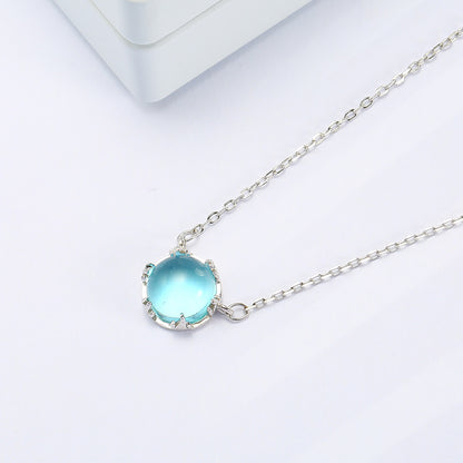 Sterling Silver Simple Round Moonstone Aurora Forest Necklace