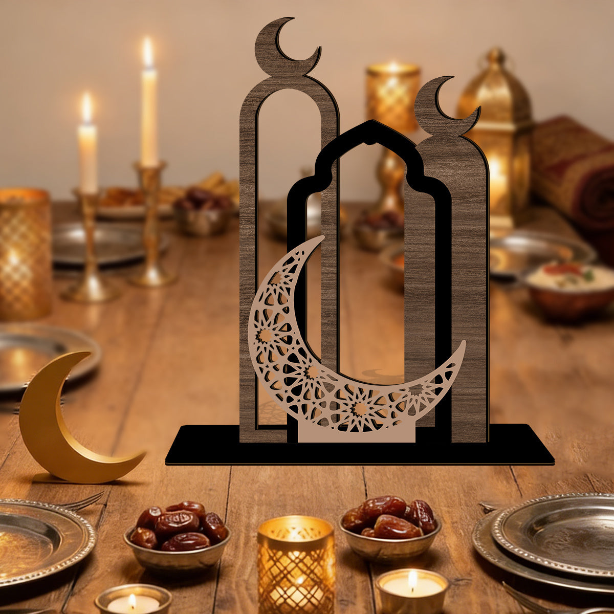 1pc Wooden Ramadan Mubarak Centerpiece, Farmhouse Style Table Sign, Frameless Log Artwork, Religious Islamic Holiday Decor, Universal Ramadan Kareem Table Decor, Non, English Language, Small Decorative Piece for Home and Gift