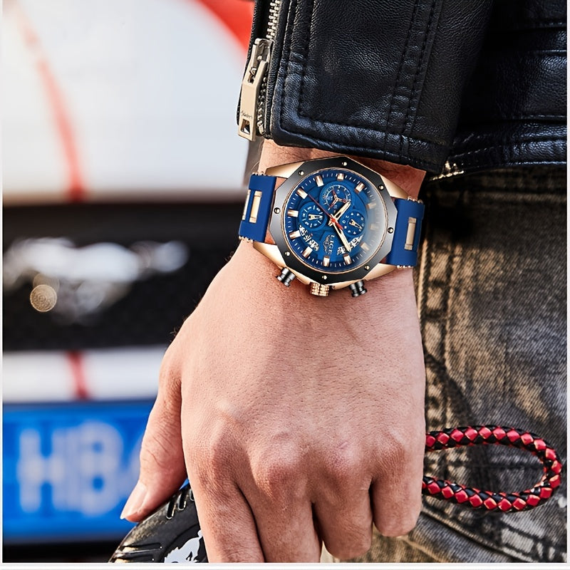 LIGE Mens Watches With Silicone Strap Sport Chronograph Quartz Watch
