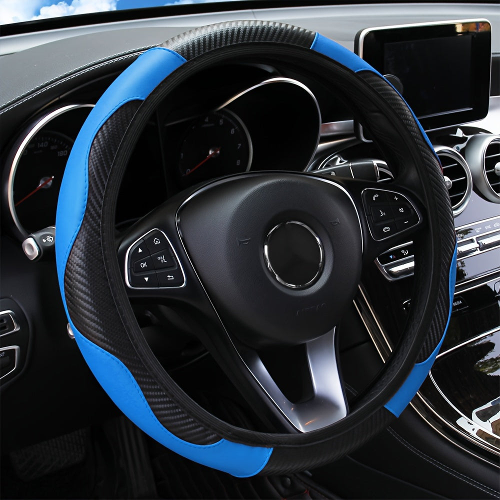 Universal Car Steering Wheel Cover, Carbon Fiber Elastic PU Leather, Wear-Resistant Non-Slip, 36.83-38.1cm, No Inner Ring, Car Accessories for Vehicle Interior Decor