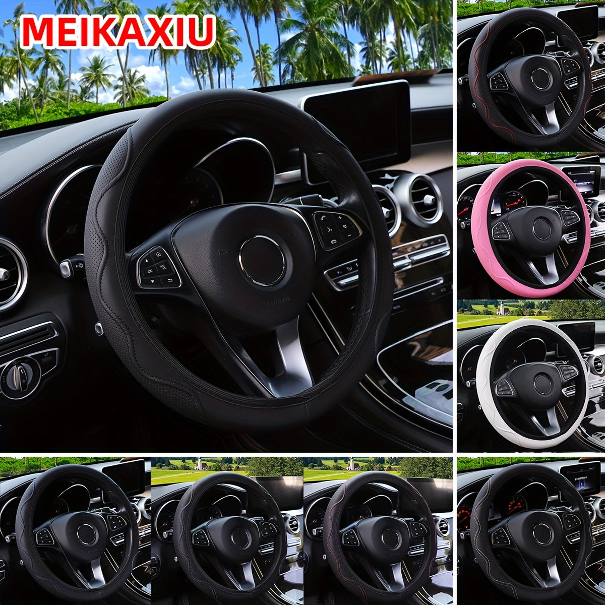 Luxurious PU Leather Steering Wheel Cover - 3D Comfort, No Inner Ring, Car Accessories Christmas Gift