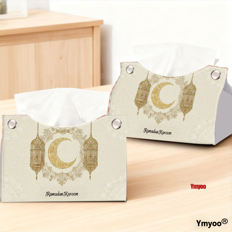 1pc Tissue Box Harmonious Ramadan Kareem Golden Crescent Lanterns Background Lattice for Boutique Showcase Winter Wedding Favor Cabin Surprise