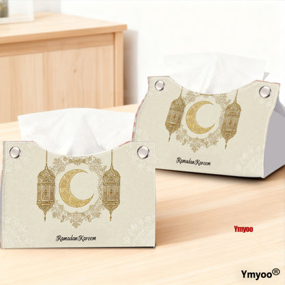 1pc Tissue Box Harmonious Ramadan Kareem Golden Crescent Lanterns Background Lattice for Boutique Showcase Winter Wedding Favor Cabin Surprise