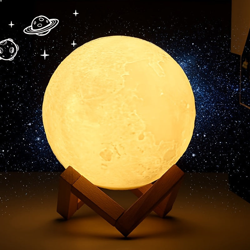 1pc, Moon Lamp, LED Night Light 3D Printing Moon Light, Moon Light Lamps For Friends Lover Birthday Gifts, Ramadan Kareem, Scene Decor, Room Decor, Mother's Day Gift, Mother's Day Decor