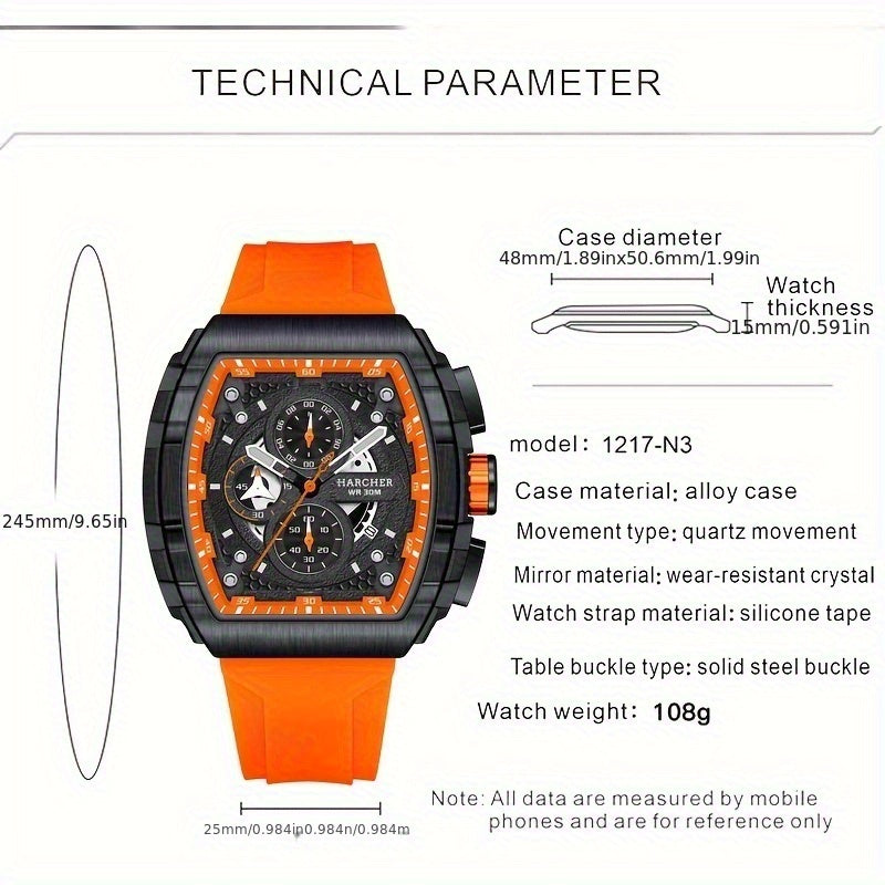 H Men Wristwatches, High-Accuracy Quartz Movement, Silicone Band, Waterproof, Calendar, Multi-Functional Design, Men's Dress Watches