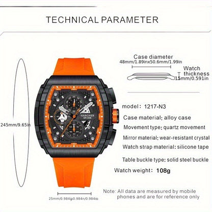 H Men Wristwatches, High-Accuracy Quartz Movement, Silicone Band, Waterproof, Calendar, Multi-Functional Design, Men's Dress Watches